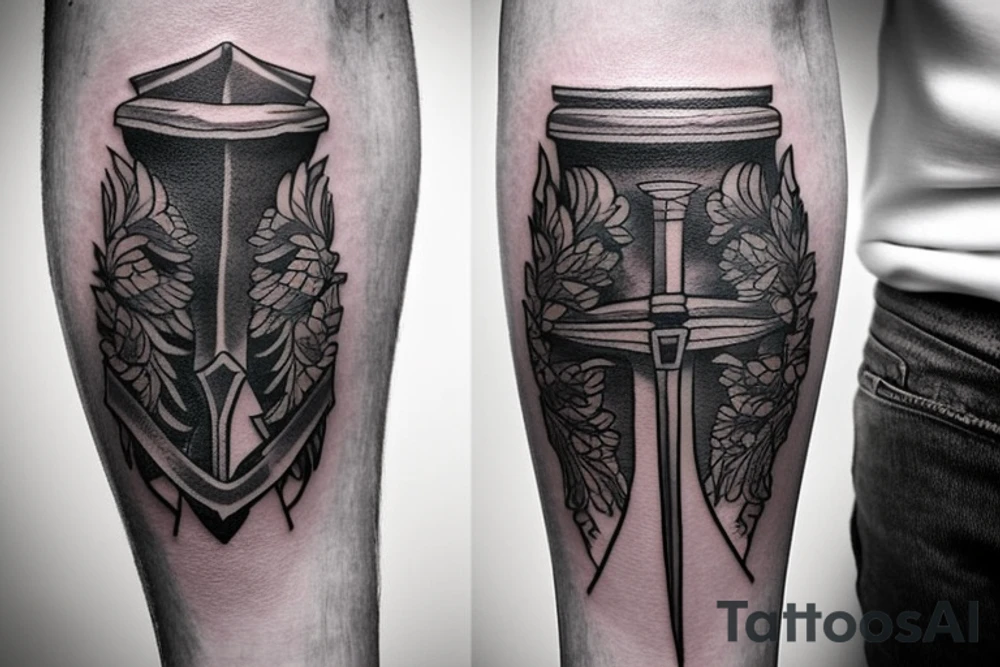 Greek sword on knee tattoo idea