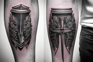 Greek sword on knee tattoo idea