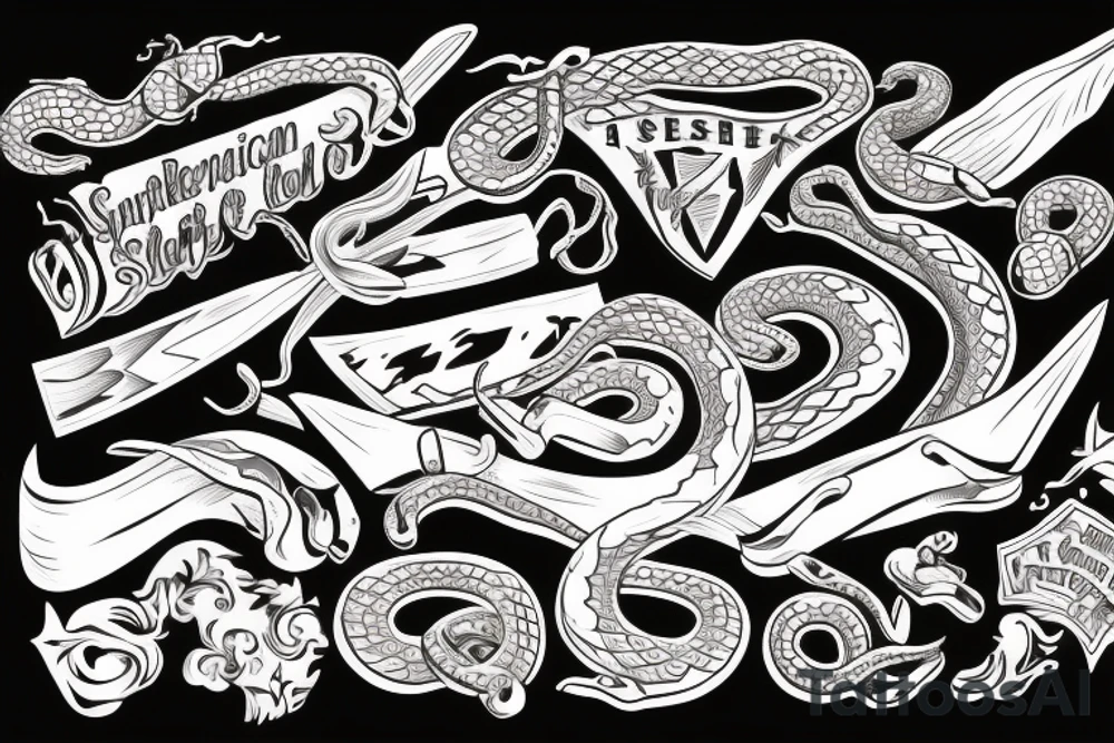 American Traditional knife and snake tattoo idea
