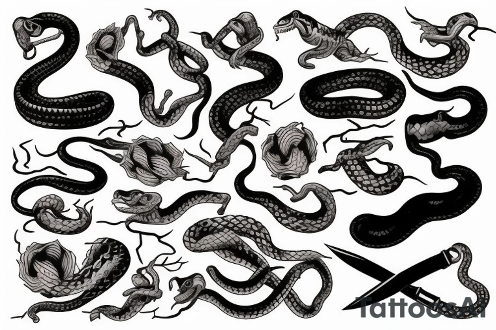 American Traditional knife and snake tattoo idea