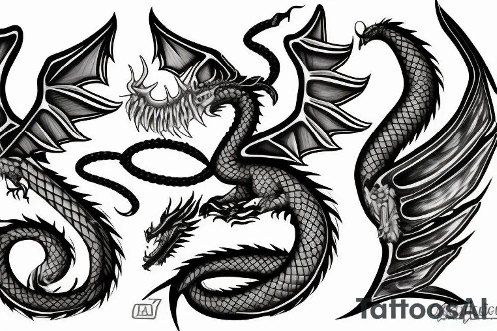 Rod of Asclepius with rotten dragon wings tattoo idea