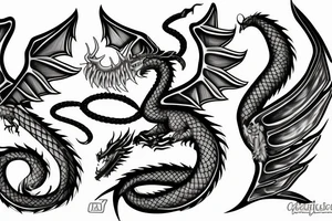 Rod of Asclepius with rotten dragon wings tattoo idea