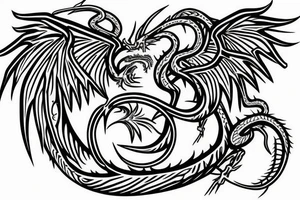 Rod of Asclepius with rotten dragon wings tattoo idea