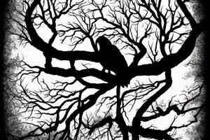 hawk silhouette with trees and river tattoo idea