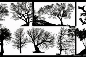 hawk silhouette with trees and river tattoo idea