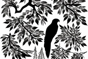 hawk silhouette with trees and river tattoo idea