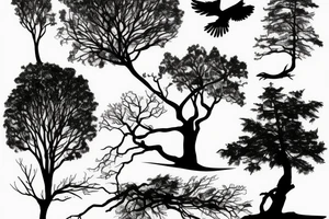 hawk silhouette containing trees and river tattoo idea