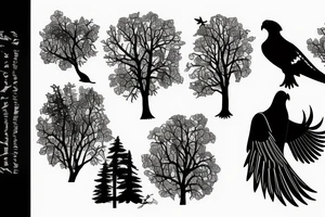 hawk silhouette containing trees and river tattoo idea