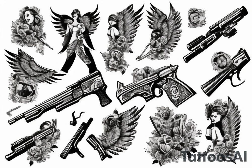 angel with gun tattoo idea