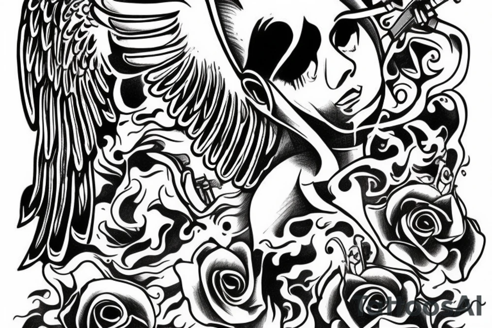 angel with gun tattoo idea