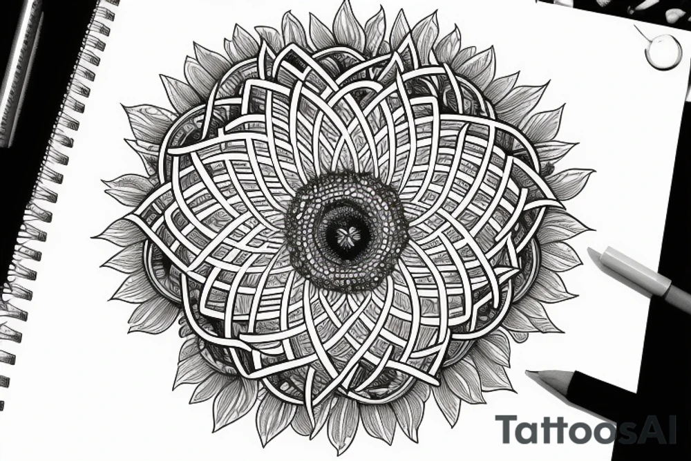 infinity symbol
dum spiro spero
sunflower in one circle
sacred geometry in the other circle tattoo idea