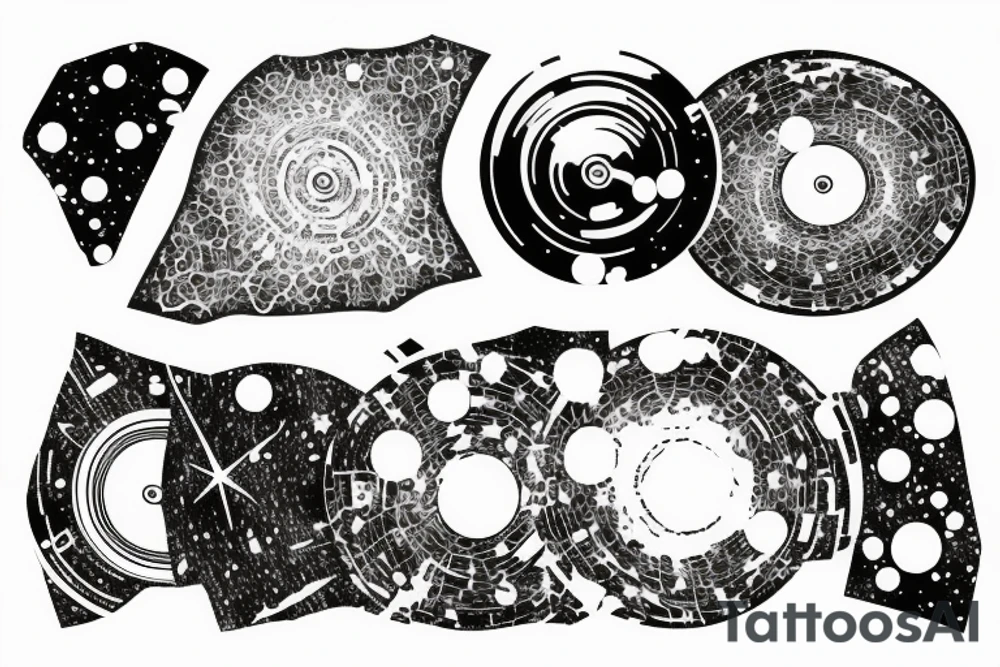 a galaxy that has a turntable needle on it tattoo idea