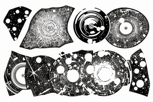 a galaxy that has a turntable needle on it tattoo idea