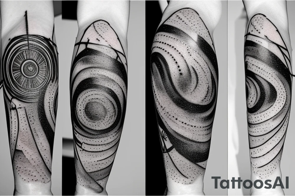 a galaxy that has a turntable needle on it tattoo idea