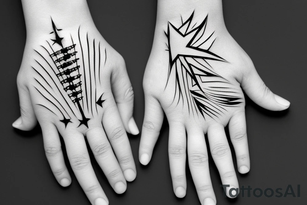 Star hands eye palm tattoo idea