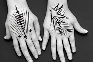 Star hands eye palm tattoo idea