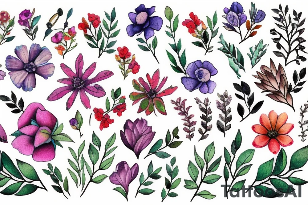 a branch of wildflowers tattoo idea