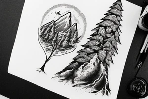 tent, mountain, camera, tree tattoo idea