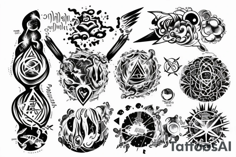 Back tattoo with alchemical and universe elements tattoo idea
