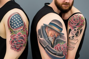 two men hugging american traditional tattoo idea