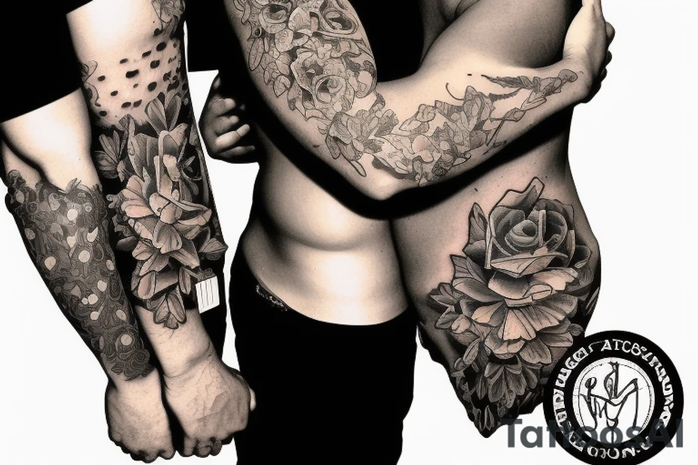 two men hugging american traditional tattoo idea
