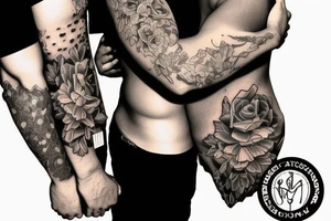 two men hugging american traditional tattoo idea