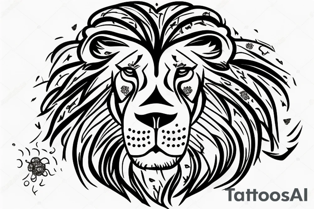 lion with chamomile flower in his mouth tattoo idea