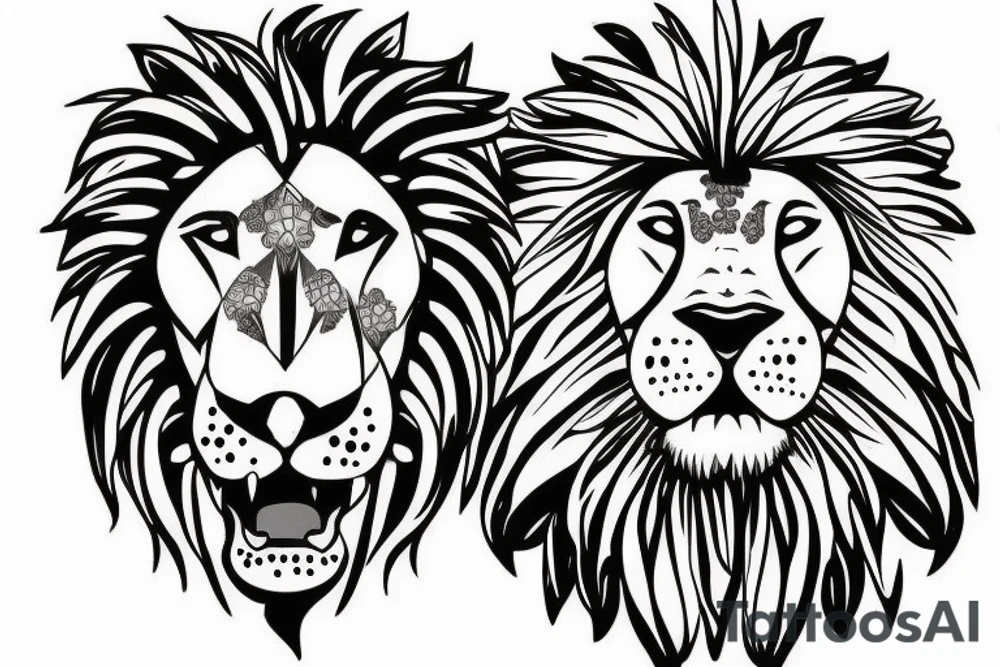 lion with daisy flower in his mouth tattoo idea