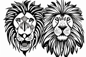 lion with daisy flower in his mouth tattoo idea