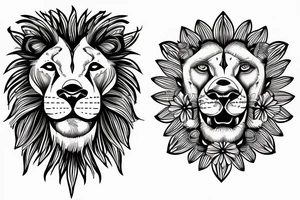 lion with daisy flower in his mouth tattoo idea