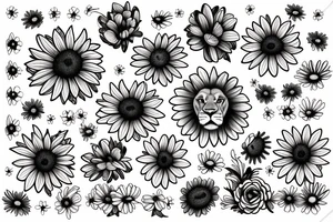 lion with daisy flower tattoo idea