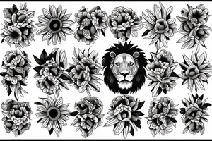 lion with daisy flower tattoo idea