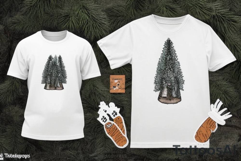 teddy bear wearing a shirt with a pine tree tattoo idea