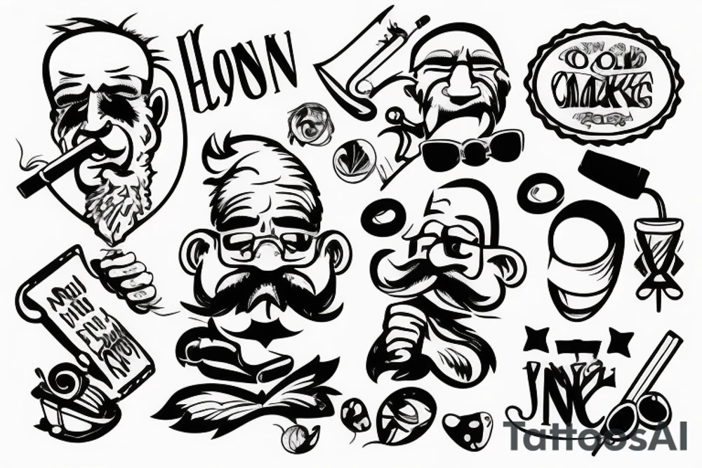old man smoking a cigarette tattoo idea