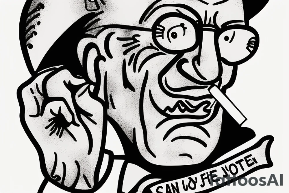 old man smoking a cigarette tattoo idea