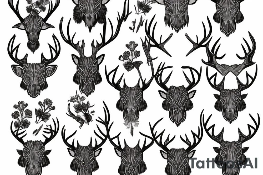 viking stag with scottish flowers tattoo idea