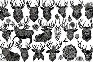 viking stag with scottish flowers tattoo idea