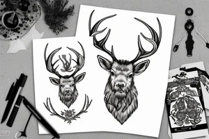 viking stag with scottish flowers tattoo idea