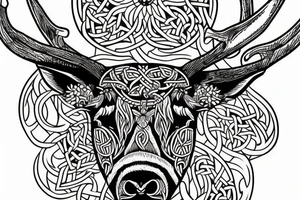viking stag with scottish flowers tattoo idea