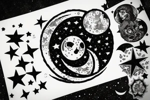 Moon shooting through gemini wiht stars tattoo idea