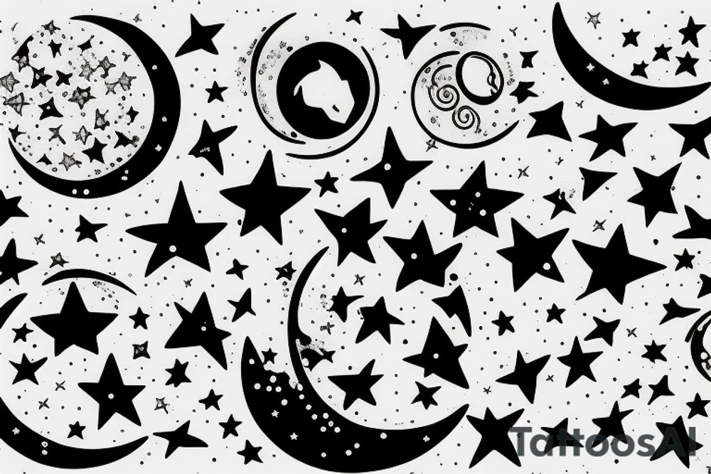 Moon shooting through gemini wiht stars tattoo idea