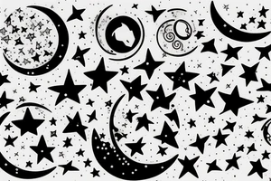 Moon shooting through gemini wiht stars tattoo idea
