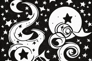 Moon shooting through gemini wiht stars tattoo idea