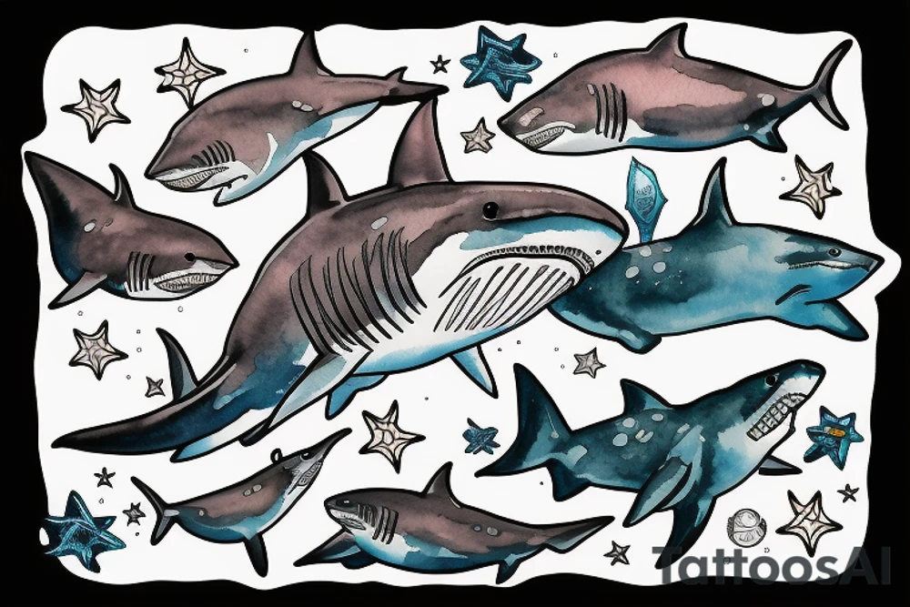 Shark with seestars tattoo idea