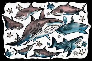 Shark with seestars tattoo idea