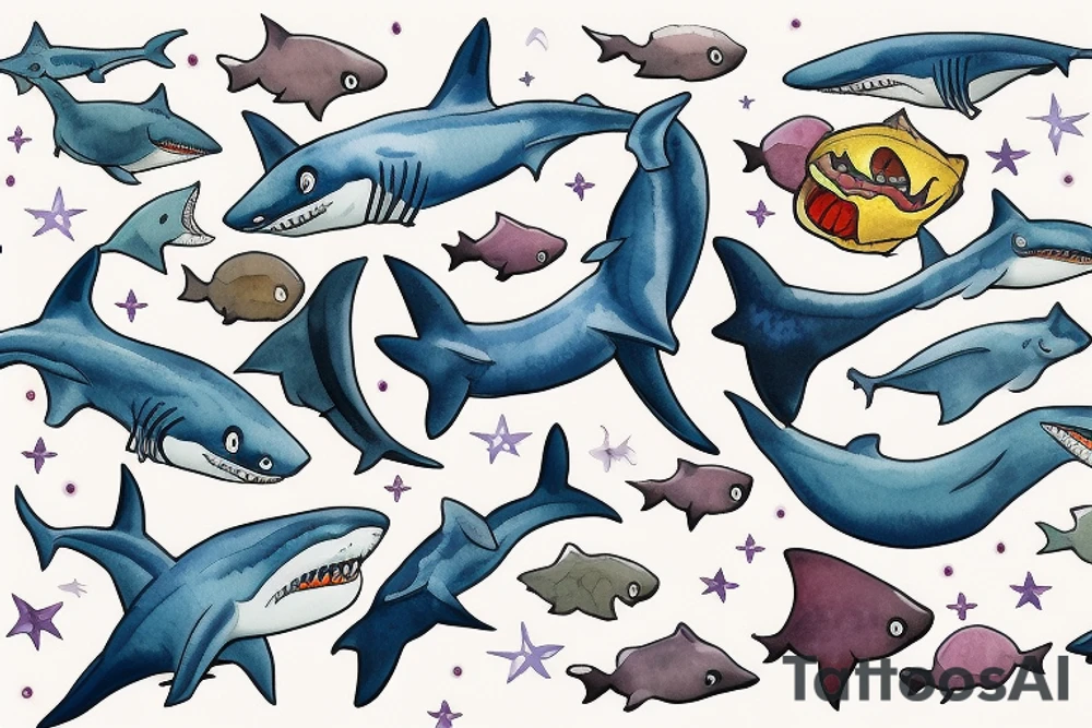 Only one Shark with seestars tattoo idea