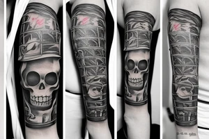 skeleton with hat, guns, suspenders "I've not yet begun to defile myself" tattoo idea