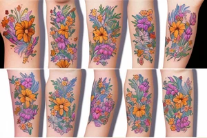 Puerto Rico flowers with Sun tattoo idea