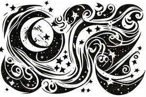 Moon shooting through gemini wiht stars tattoo idea