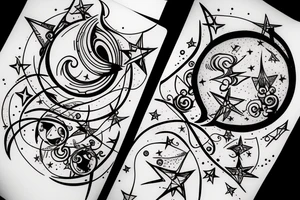 Moon shooting through gemini wiht stars tattoo idea